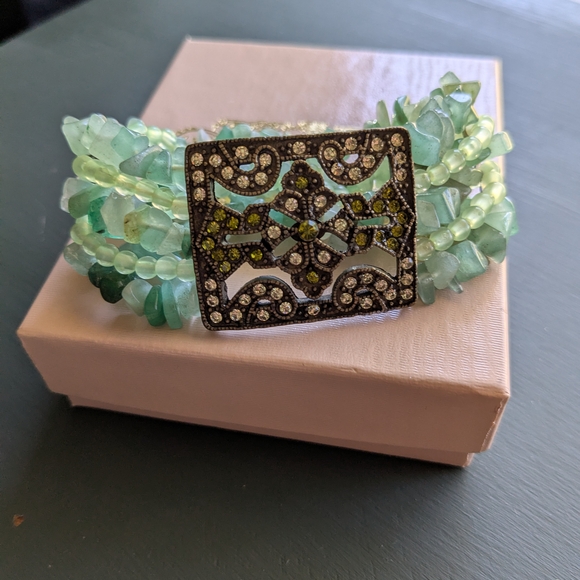 Kirks Folly Jewelry - Kirks Folly Green Jade (Color) Rhinestone Beaded Stretch Bracelet